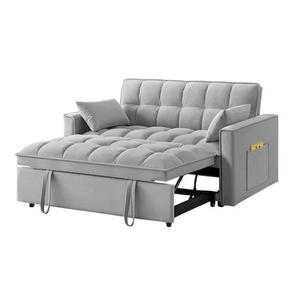 4 in1 Loveseat Sofa Bed With Armrests And Storage Pockets, Multi-Function Tufted Pull-Out Sofa Bed With Adjustable Backrest