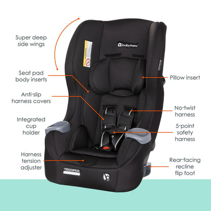 Baby Trend Trooper 3-in-1 Convertible Car Seat, Desert Black