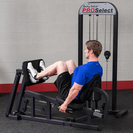 Body Solid Pro Select Leg Press Glp Stk/3 With 310 Lb Stack, Oversized Rubberized Footplate, Double Beam Design, Commercial Bearings