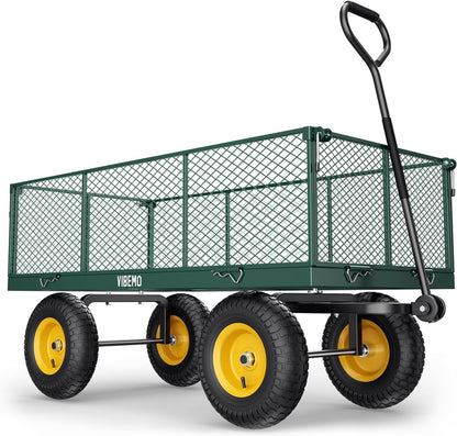 Steel Garden Cart, 2-in-1 1400 Lbs Heavy Duty Utility Wagon, With Removable Mesh Sides To Convert Into Flatbed