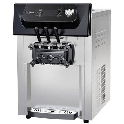 Garvee 2200W Commercial Ice Cream Machine, 3 Flavor Soft Serve Ice Cream Machine, 5.3-7.4 Gal/Hr, With LCD Touch Screen, Automatic Cleaning