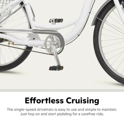 Schwinn Meridian Adult Tricycle, Men's And Women's Beach Cruiser, 26-inch Wheels, Low Step-Through, Wide Saddle, Folding Rear Basket