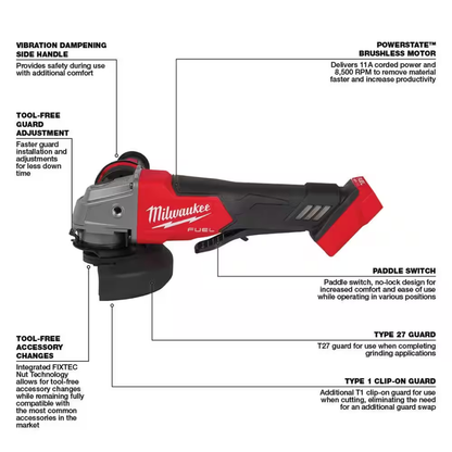 M18 Fuel 18V Lithium-Ion Brushless Cordless 4-1/2 In./5 In. Grinder w/Paddle Switch w/Two 6.0 Ah Battery And Charger