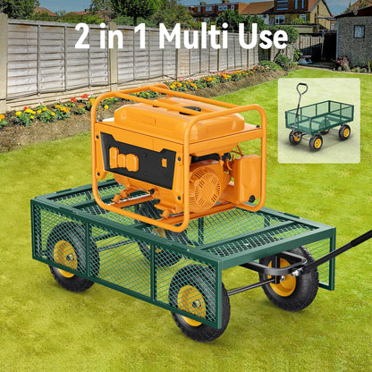 Steel Garden Cart, 2-in-1 1400 Lbs Heavy Duty Utility Wagon, With Removable Mesh Sides To Convert Into Flatbed
