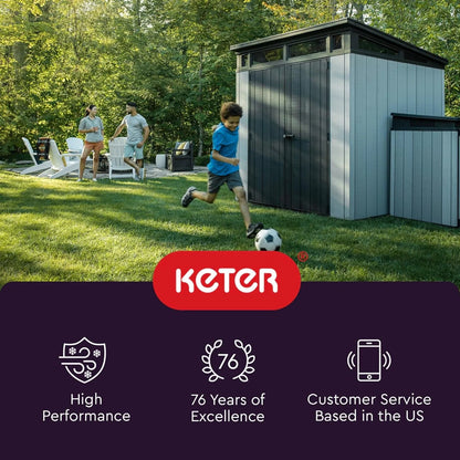 Keter Premier Tall Vertical Durable Resin Outdoor Storage Shed With Floor And Locking Double Doors, Grey