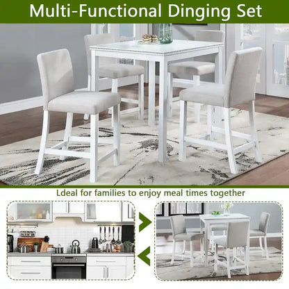 Modern 5-Piece Dining Set With Square Counter Height Table And 4 Upholstered Chairs