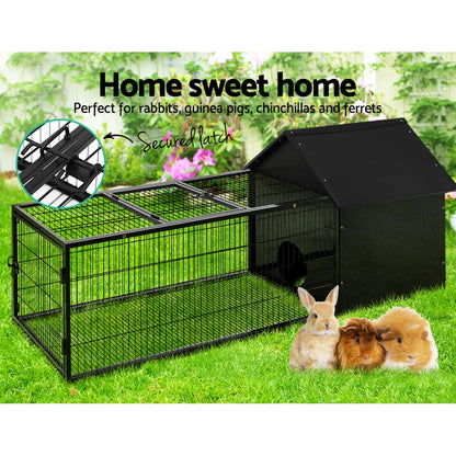 Weatherproof Metal Rabbit Hutch w/Run And Secure Locks i.Pet