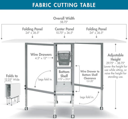 Sew Ready Hobby Cutting Table, 58.75 In. x 36.5 In., White/Silver, x36