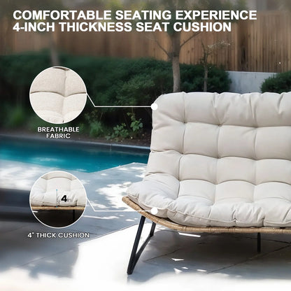 Crestlive Products Patio Loveseat, All-Weather Rattan Large Furniture With Soft Cushions, Outdoor Loveseat For Balcony, Poolside, Backyard, Beige