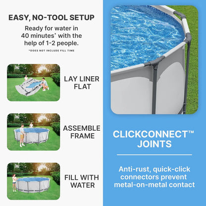 Steel Pro MAX 14 Ft. x 48 In. Round Metal Frame Above Ground Outdoor Swimming Pool Set With 1,000 Filter Pump, Ladder, And Cover, Gray