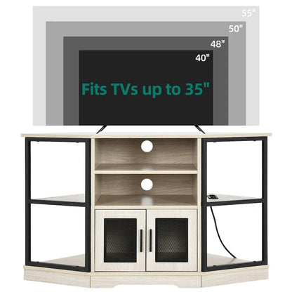 Farmhouse Corner TV Stand Entertainment Center Media Console For TVs Up To 55 With Power Outlet