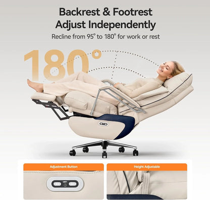 M80 Executive Chair With Two Motors And Footrest, For Tall And Heavy People, Up To 190 Kg, Beige