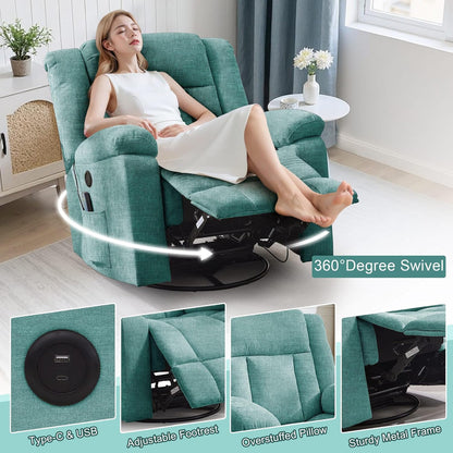 Rocker Recliner, Glider Recliner Chairs For Adults, 360 Degree Swivel Rocking Chair With Massage And Heating