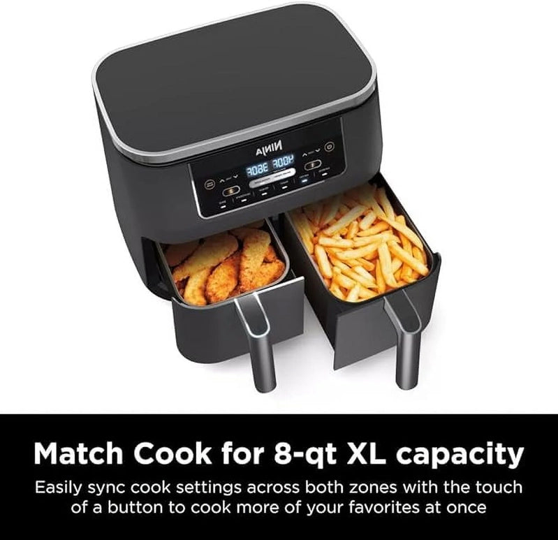Ninja DZ201 Foodi 8 Quart 6-in-1 DualZone 2-Basket Air Fryer With 2 Independent Frying Baskets, Match Cook And Smart Finish To Roast, Broil