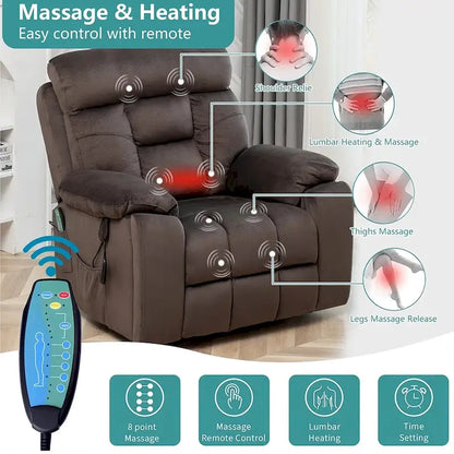 Large Electric Massage Lift Recliner With Heat, Hidden Cup Holder