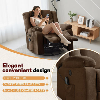 Rocker Recliner, Glider Recliner Chairs For Adults, 360 Degree Swivel Rocking Chair With Massage And Heating