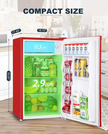 Upstreman 3.2 Cu. Ft. Mini Fridge With Freezer, Single Door Mini Fridge, Dorm Fridge, Adjustable Thermostat, Black-BR321