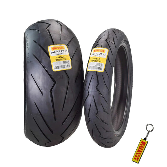 Pirelli Diablo Rosso III 120/70ZR17 Front And 240/45 ZR17 Rear Tire With Keychain