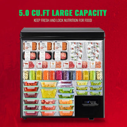 Chest Freezer 5.0Cubic Feet Deep Freezer Freestanding Freezers With 2 Removable Stainless Steel Basket
