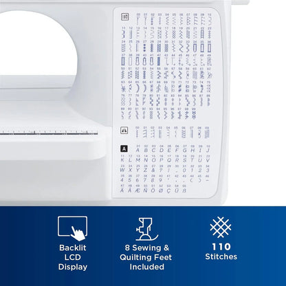 Brother Sewing And Quilting Machine, Computerized, 165 Built-In Stitches, LCD Display, Wide Table, 8 Included Presser Feet, White, 20x12x17