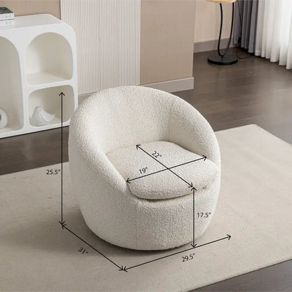 Swivel Barrel Chair, 360 Degree Rotation, Boucle Fabric