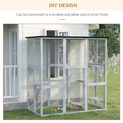 PawHut Wooden Catio Enclosure With Weather Protection, 6 Platforms, Outdoor, Large, 71 In. x 38.5 In. x 71 In