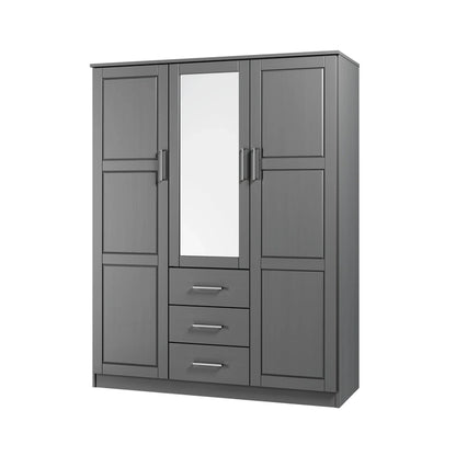 Palace Imports 100% Solid Wood Cosmo 3-Door Wardrobe Armoire With Solid Wood Or Mirrored Doors