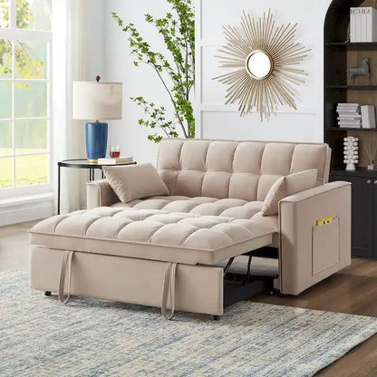 4-in-1 Pull-Out Sleeper Sofa Bed, Loveseat In Velvet-Convertible Couch Bed With Reclining Backrest,2 Side Pockets