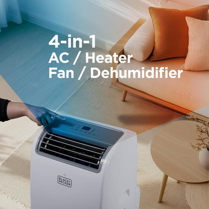 Black Plus Decker 10,000 BTU Portable Air Conditioner For Rooms Up To 450 Sq With Remote Control