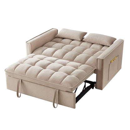4-in-1 Pull-Out Sleeper Sofa Bed, Loveseat In Velvet-Convertible Couch Bed With Reclining Backrest,2 Side Pockets