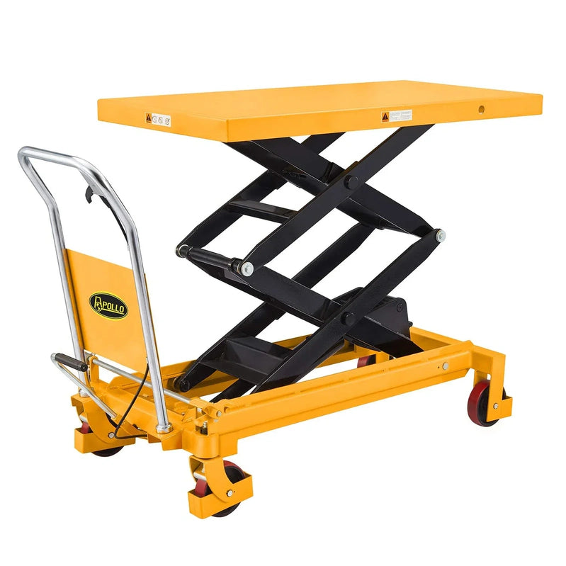 Apollolift Hydraulic Lift Table Cart, 770 Lbs Capacity, 51 In. Max Height, Double Scissor Lift With Safety Guard And 4 Wheels