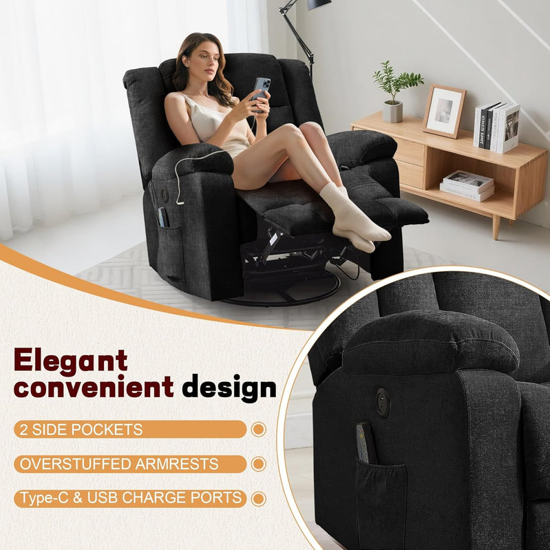 Rocker Recliner Glider Recliner Chairs For Adults 360 Degree Swivel Rocking Chair