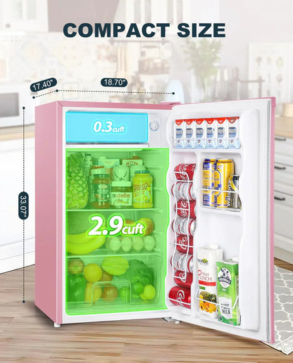 Upstreman 3.2 Cu. Ft. Mini Fridge Freezer Single Door Fridge Dorm Fridge Adjustable Thermostat