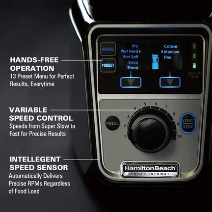 Hamilton Beach Professional 4-in-1 Juicer Mixer Grinder, Commercial-Grade 1400 Watt Motor, 120V, 3 Leakproof Jars, For Wet And Dry Spices, 58770
