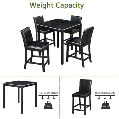 Modern 5-Piece Dining Set With Square Counter Height Table And 4 Upholstered Chairs