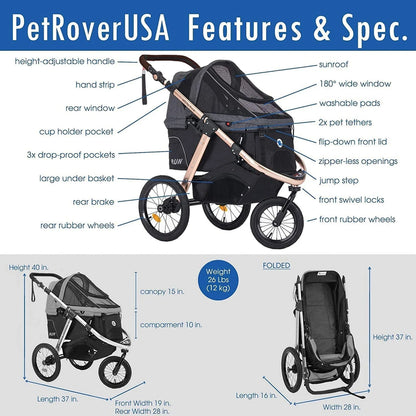 Jogging Sports Stroller With Comfort Rubber Wheels/Zipper-Less Entry/1-Hand Quick Fold/Aluminum Frame For Small/Medium Dogs, Cats And Pets, Green Camo
