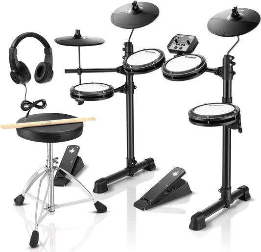 Donner DED-80 Electronic Drum Set, Electric Drum Set For Beginner With 4 Quiet Mesh Drum Pads, 2 Switch Pedal, 180 Plus Sounds, Throne