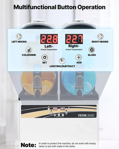 Vevor Slushy Machine, 15Lx2 Double Tank Commercial Margarita Machine, 120 Cups Stainless Steel Margarita Smoothie Frozen Drink Machine
