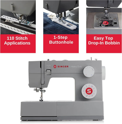 Singer Heavy Duty 4452 High Speed Sewing Machine With Accessory Kit, Strong Motor With Enhanced Piercing Power, 110 Stitch Applications