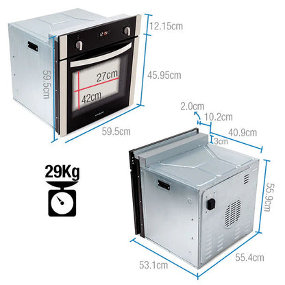 EuroChef 60cm Stainless Built-In 70L Grill 8 Function Fan Forced Electric Wall Oven