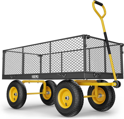 Steel Garden Cart, 2-in-1 1400 Lbs Heavy Duty Utility Wagon, With Removable Mesh Sides To Convert Into Flatbed