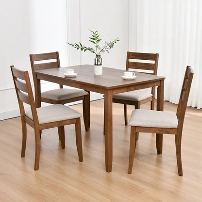 5-Piece Solid Wood 47L Dining Table Sets, 1 Table Plus 4 Slat Back Chairs