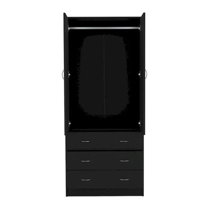 19 Modern Double-Door Armoire With 3 Drawers And 1 Hanging Rod For Bedroom