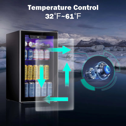 Auseo 126 Can Beverage Refrigerator And Cooler With Glass Door For Home/Office/Bar-Black