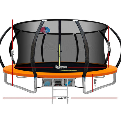 14 Ft. Trampoline Kids Trampoline Rebounder w/Ladder Basketball Hoop Orange