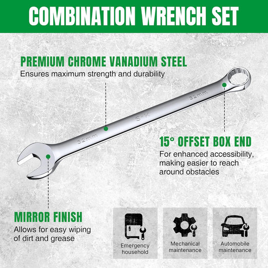 Sk 42-Piece Wrench Set, Sae And Metric, SuperKrome Finish
