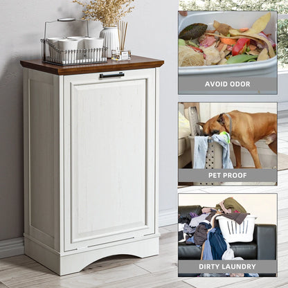 Haripul Single Tilt Out Trash Cabinet For 13 Gallon Waste Bin, Free Standing Kitchen Trash Can Cabinet With Drawers, White