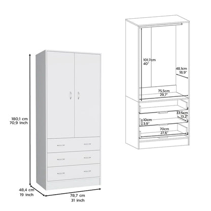 19 Modern Double-Door Armoire With 3 Drawers And 1 Hanging Rod For Bedroom