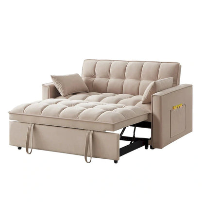 4-in-1 Pull-Out Sleeper Sofa Bed, Loveseat In Velvet-Convertible Couch Bed With Reclining Backrest,2 Side Pockets