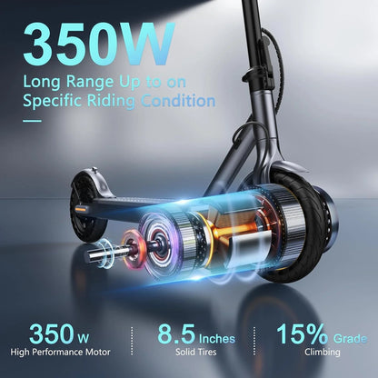 Electric Scooter, 350W/500W Powerful Motor, 8.5 In./10 In. Solid Tires, 19/22Mph, 28/21/12 Miles Range, Dual Braking